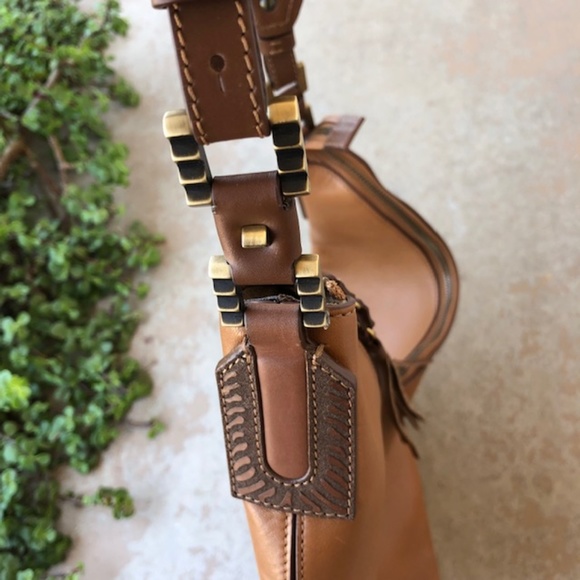 Aquatalia Leather Tassle Embossed Handle Hobo Bag - Picture 4 of 8